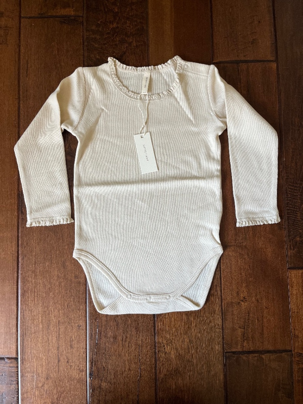Quincy Mae 2-3Yr Waffle Long Sleeve Bodysuit in Natural